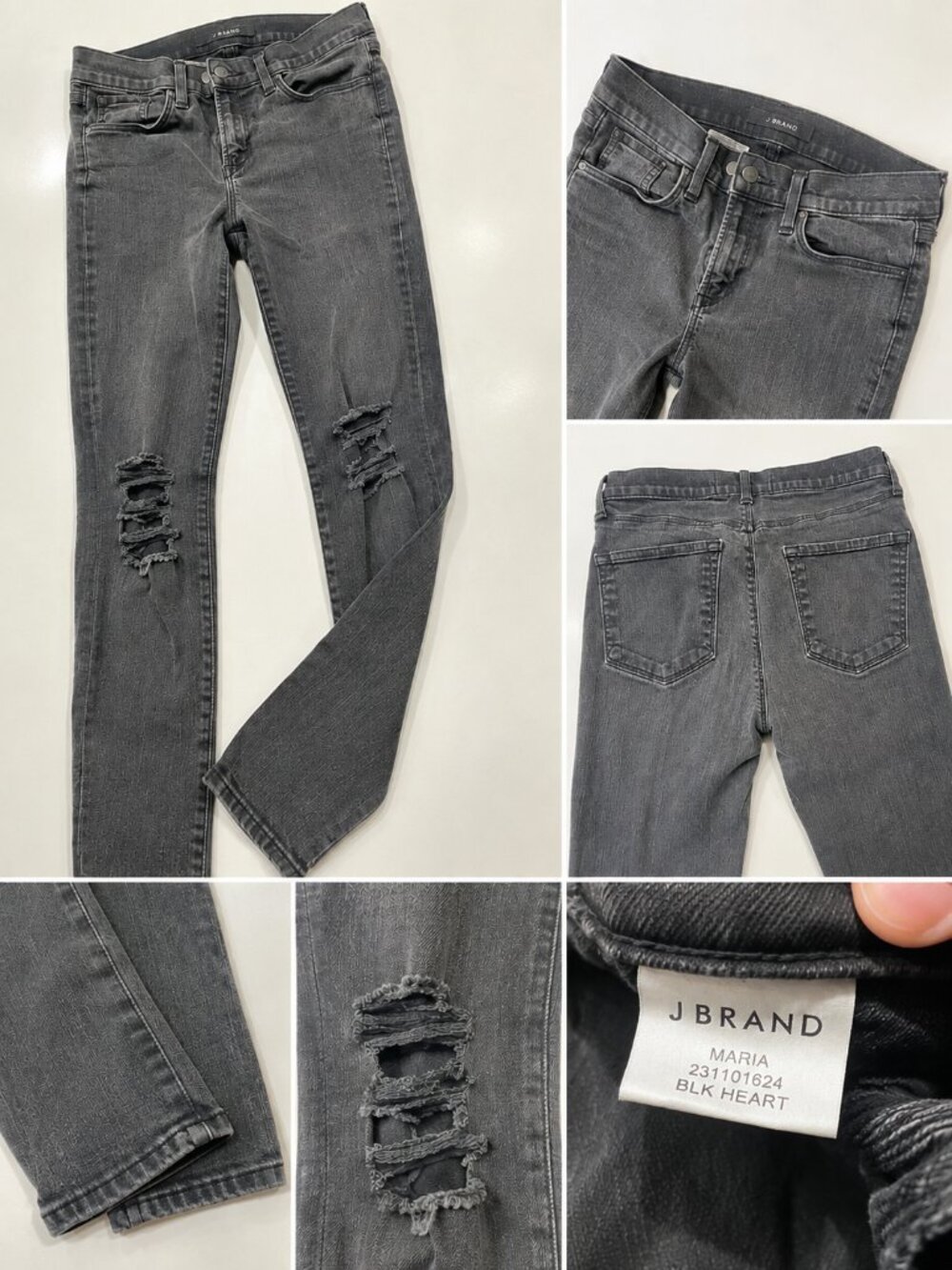 J Brand Maria Black Heart High Rise Distressed Skinny Jeans Women's 29